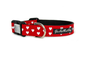 Be My Valentine Dog Collar in red with small white hearts