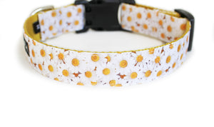 The back the Daisy Dog Collar, displaying the pattern repeating itself along the length of the collar.