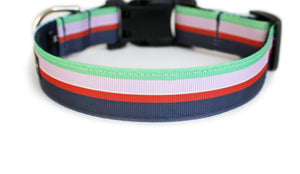 The back of Flower Shop Stripe Dog Collar, displaying the pattern repeating itself along the length of the collar.