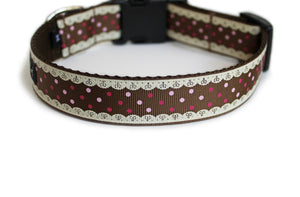 The back of the Gingerbread Cutie Dog Collar, displaying the pattern repeating itself along the length of the collar.