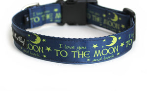 The back of the I Love You to the Moon and Back Dog Collar, displaying the pattern repeating itself along the length of the collar.