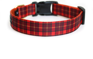 The back of the Plaid Fall Dog Collar in Orange, showing the pattern repeating along the length of the collar.